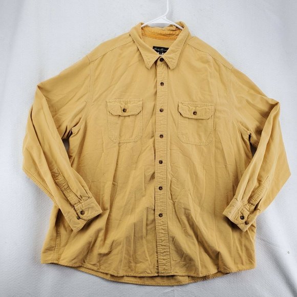 EDDIE BAUER Shirt Men's Casual Button Up Long Sleeve Solid Oxford Yellow 2XL - Picture 3 of 11